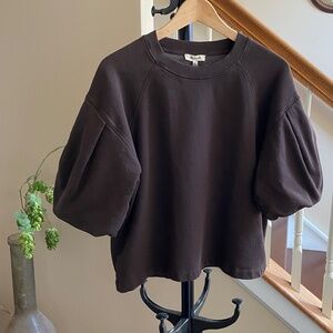 Madewell Puff Sleeve Sweatshirt Tee in Dark Carob Size Medium